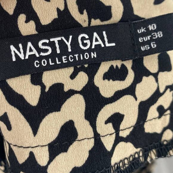 Nasty Gal Leopard Print Midi Skirt High Low High Waisted Black Cream Womens 6 - Picture 6 of 7